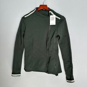 SAINT + SOFIA Cotton Biker Jacket Bottle Green Pink Lurex Stripe Size 6